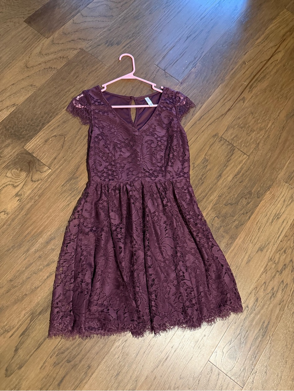 Lace Fit-and-Flare Dress in Deep Plum